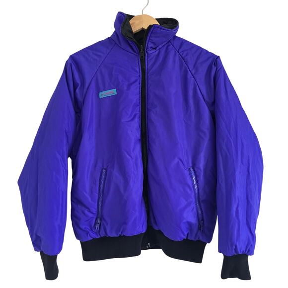 Vintage Columbia Womens Reversible Nylon Puffer Jacket Purple Black Size L Retro - Picture 1 of 10